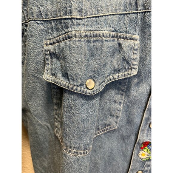 Vintage Ronweil Swiss Style Denim Shirt W/ Floral Embroidery & snap buttons Size - Picture 5 of 6